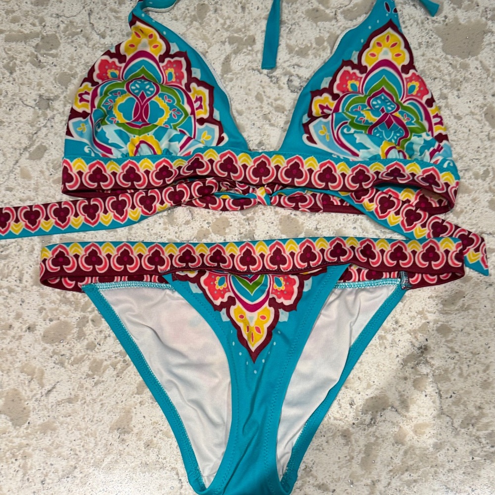 Victoria's Secret Teal and Red Bikini Set